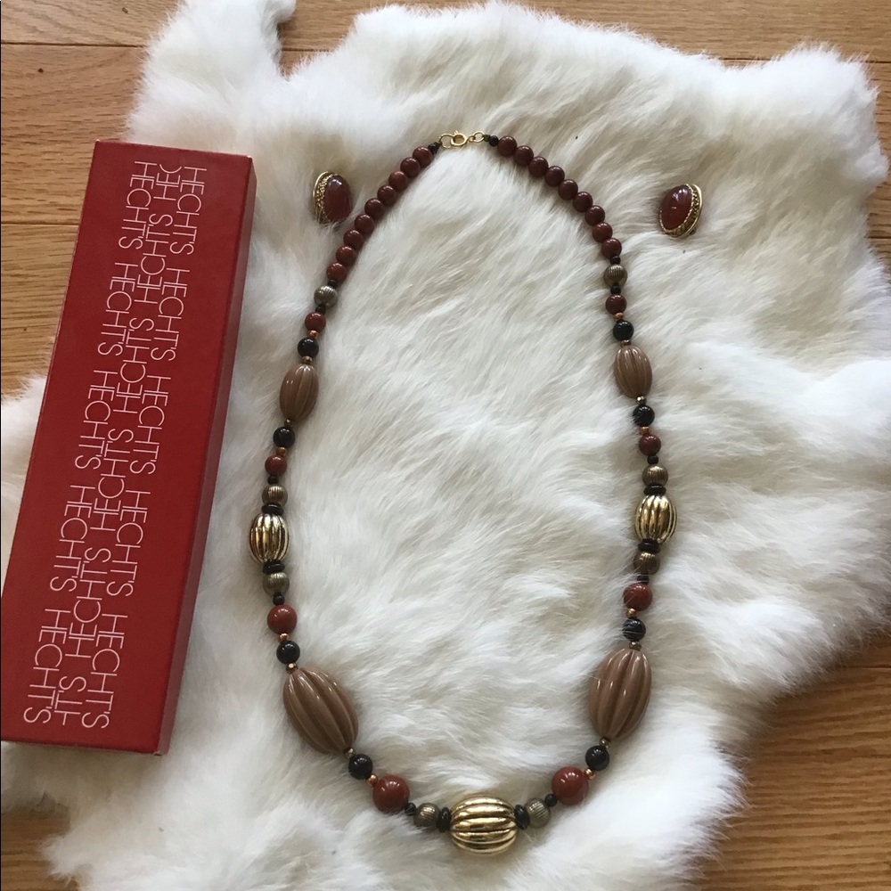 Vintage Beaded Necklace & clip-on Earrings
